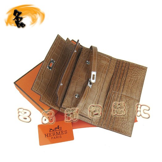 H009 愛(ài)馬仕錢(qián)包 Hermes 鱷魚(yú)紋時(shí)尚女士手拿包 Hermes Kelly系列 淺啡色