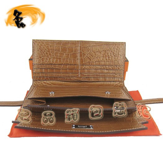 H009 愛(ài)馬仕錢(qián)包 Hermes 鱷魚(yú)紋時(shí)尚女士手拿包 Hermes Kelly系列 淺啡色