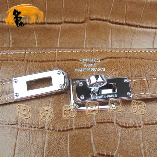 H009 愛(ài)馬仕錢(qián)包 Hermes 鱷魚(yú)紋時(shí)尚女士手拿包 Hermes Kelly系列 淺啡色