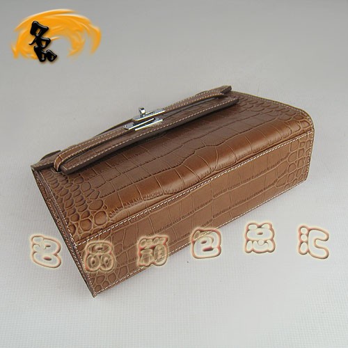 H008 Hermes最新款 鱷魚紋時(shí)尚休閑女包 Hermes Kelly 凱莉包 手提包 淺啡色