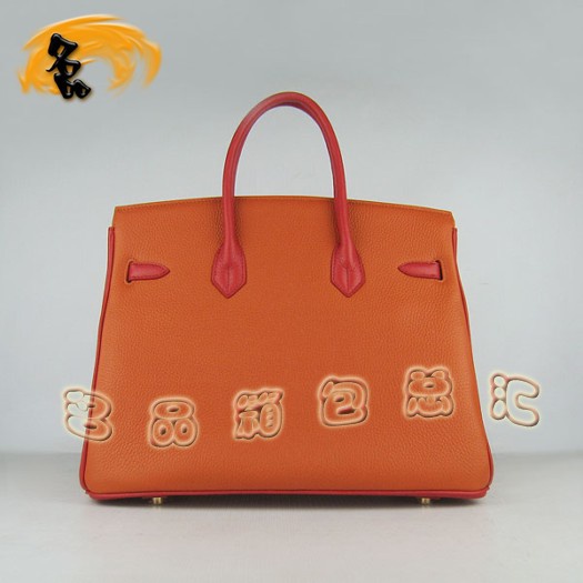 6089 Hermes Birkin 鉑金包 35 Hermes荔枝紋綠紅橙三色 手提包 金扣
