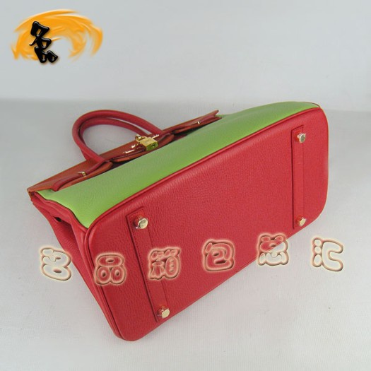 6089 Hermes Birkin 鉑金包 35 Hermes荔枝紋綠紅橙三色 手提包 金扣