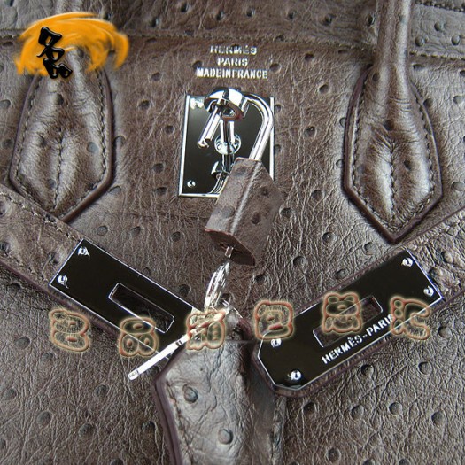 6088 愛(ài)馬仕女包 Hermes Birkin 鉑金包 Hermes手提包 鴕鳥(niǎo)紋銀扣 深啡色