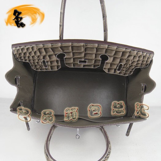 6089 Hermes Birkin 鉑金包 35cm 鱷魚紋女包 Hermes手提包 卡其色銀扣