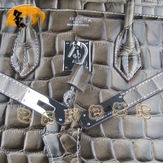 6089 Hermes Birkin 鉑金包 35cm 鱷魚紋女包 Hermes手提包 卡其色銀扣