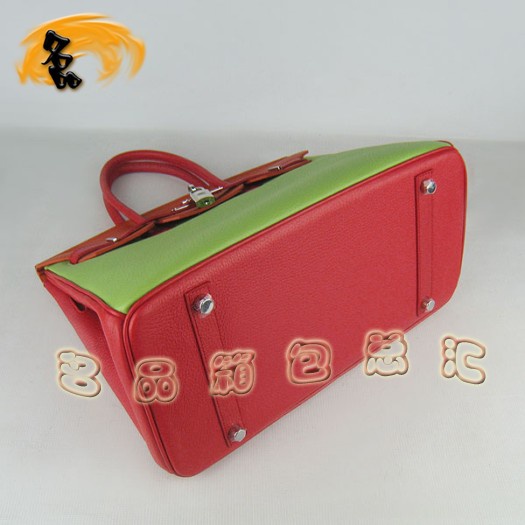 6089 Hermes Birkin 鉑金包 35 Hermes荔枝紋綠紅橙三色 手提包 銀扣