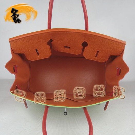6089 Hermes Birkin 鉑金包 35 Hermes荔枝紋綠紅橙三色 手提包 銀扣