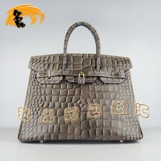 6089 Hermes Birkin 鉑金包 35cm 鱷魚紋女包 Hermes手提包 卡其色金扣
