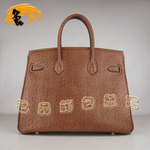 6089 Hermes Birkin 鉑金包 35 Birkin 鴕鳥(niǎo)紋女包 Hermes手提包 淺啡色金扣