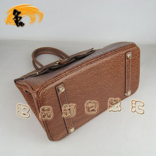 6089 Hermes Birkin 鉑金包 35 Birkin 鴕鳥(niǎo)紋女包 Hermes手提包 淺啡色金扣