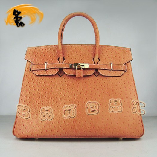 6089 愛(ài)馬仕新款鴕鳥(niǎo)紋女包 Hermes Birkin 鉑金包 Hermes手提包 橙色金扣