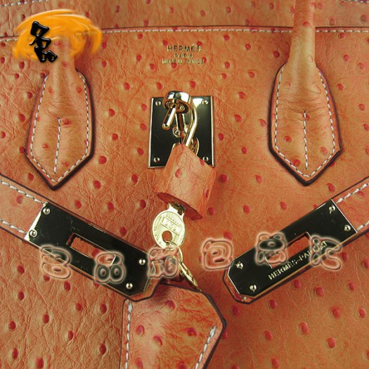 6089 愛(ài)馬仕新款鴕鳥(niǎo)紋女包 Hermes Birkin 鉑金包 Hermes手提包 橙色金扣