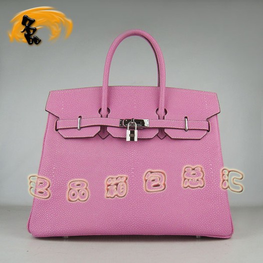 6089 Hermes Birkin 鉑金包 35 珍珠紋女包 Hermes手提包 粉紅色銀扣