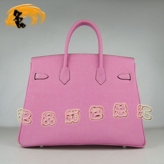 6089 Hermes Birkin 鉑金包 35 珍珠紋女包 Hermes手提包 粉紅色銀扣