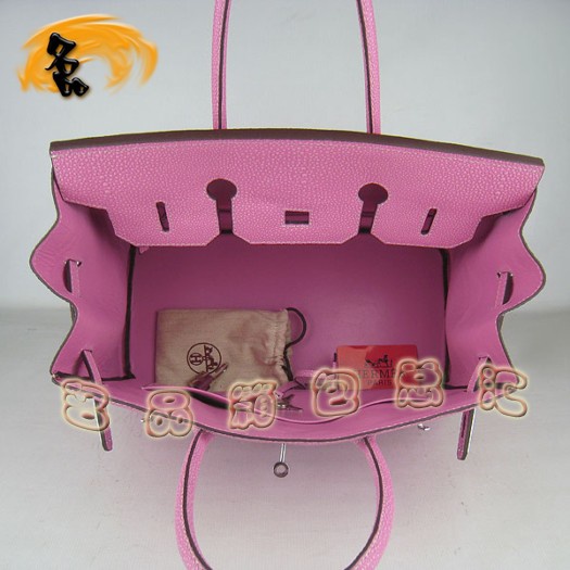 6089 Hermes Birkin 鉑金包 35 珍珠紋女包 Hermes手提包 粉紅色銀扣