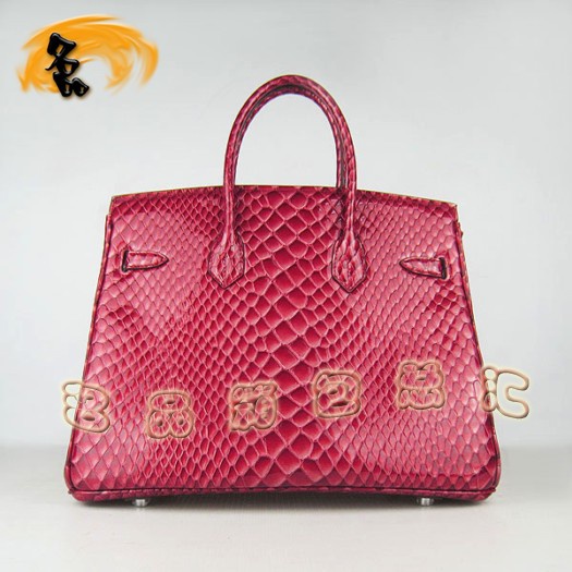 6089 Hermes新款魚紋女士手提包 Hermes Birkin 鉑金包 35 Birkin 紅色銀扣