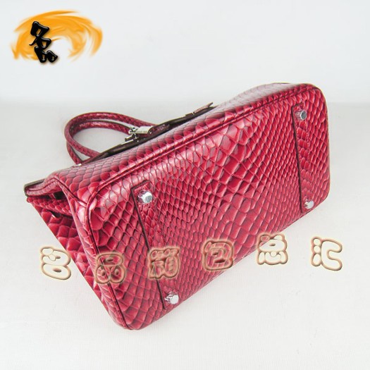 6089 Hermes新款魚紋女士手提包 Hermes Birkin 鉑金包 35 Birkin 紅色銀扣