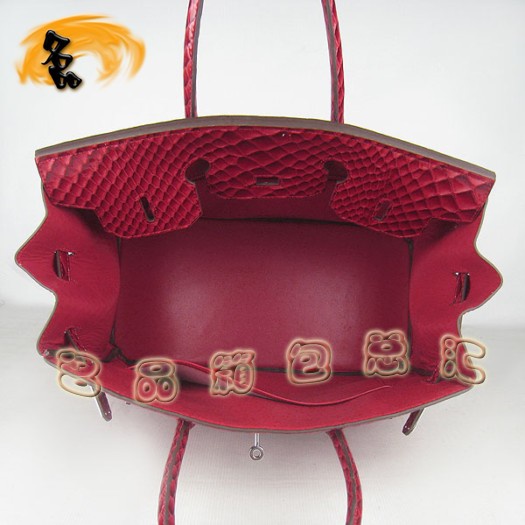 6089 Hermes新款魚紋女士手提包 Hermes Birkin 鉑金包 35 Birkin 紅色銀扣