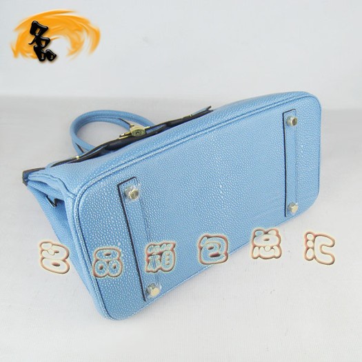 6089 Hermes手提包 Hermes 35 Birkin 鉑金包 珍珠紋女包 淺藍(lán)色金扣