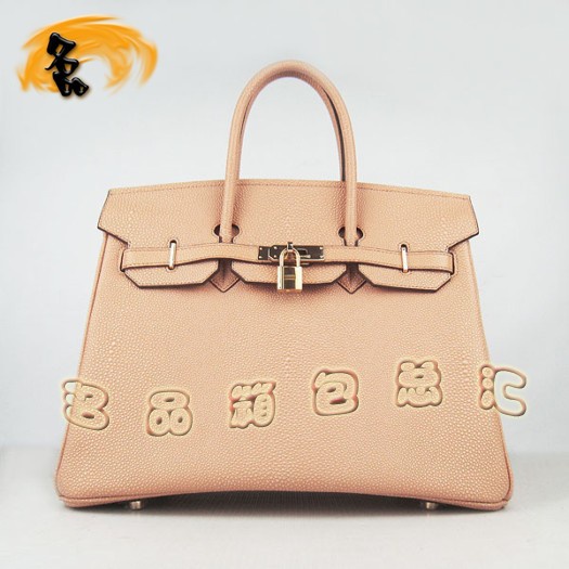 6089 Hermes 35 Birkin 珍珠紋女包 Hermes手提包 Birkin 鉑金包 杏色金扣