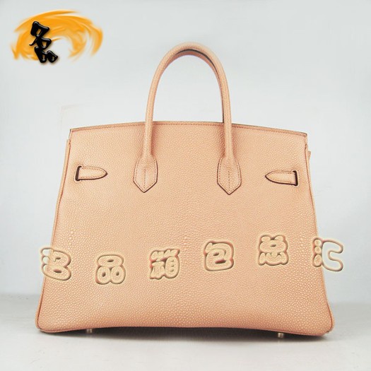 6089 Hermes 35 Birkin 珍珠紋女包 Hermes手提包 Birkin 鉑金包 杏色金扣