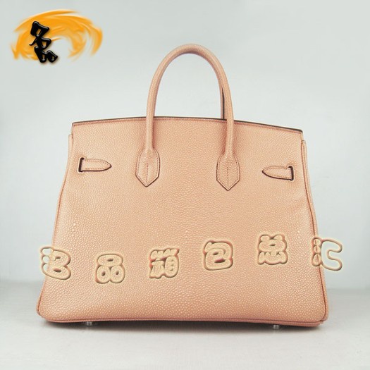 6089 Hermes 35 Birkin 珍珠紋女包 Hermes手提包 Birkin 鉑金包 杏色銀扣