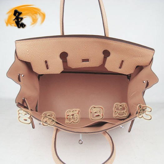 6089 Hermes 35 Birkin 珍珠紋女包 Hermes手提包 Birkin 鉑金包 杏色銀扣