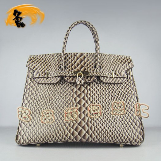 6089 Hermes新款魚紋女士手提包 Hermes Birkin 鉑金包 35 Birkin 淺啡色金扣