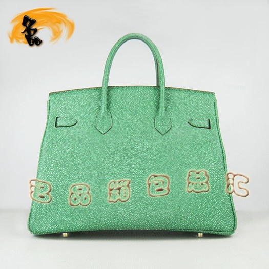 6089 Hermes 新款 鉑金包35cm Birkin 珍珠紋女包 Hermes手提包 綠色金扣