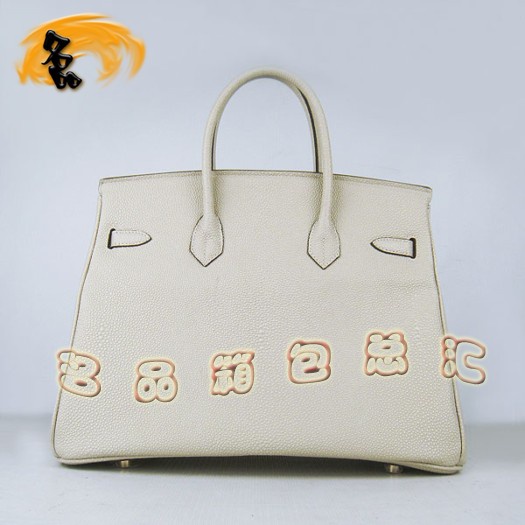 6089 Hermes新款 鉑金包35cm Birkin 珍珠紋女包 Hermes手提包 米白色金扣