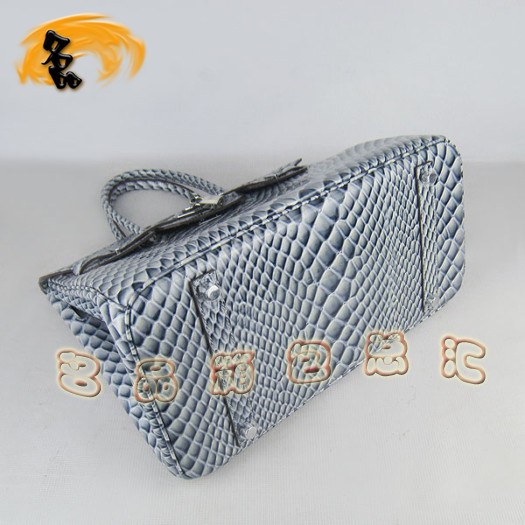 6089 Hermes新款魚紋女士手提包 Hermes Birkin 鉑金包 35 Birkin 藍色銀扣