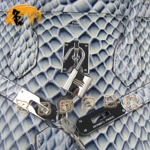 6089 Hermes新款魚紋女士手提包 Hermes Birkin 鉑金包 35 Birkin 藍色銀扣