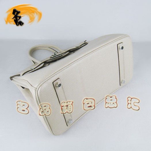 6089 Hermes新款 鉑金包35cm Birkin 珍珠紋女包 Hermes手提包 米白色銀扣