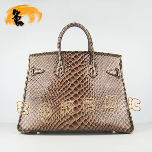 6089 Hermes女包 Hermes Birkin 鉑金包 35 魚(yú)紋女士手提包 深啡色銀扣