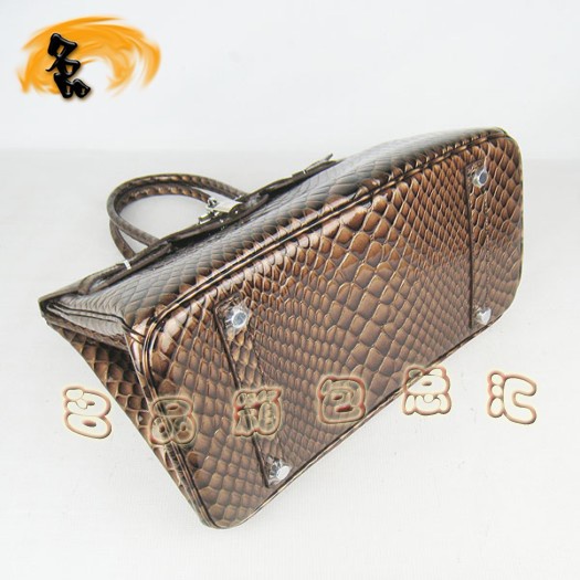 6089 Hermes女包 Hermes Birkin 鉑金包 35 魚(yú)紋女士手提包 深啡色銀扣