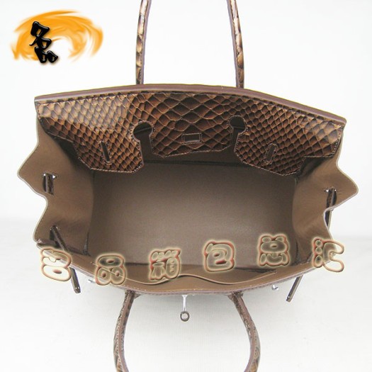 6089 Hermes女包 Hermes Birkin 鉑金包 35 魚(yú)紋女士手提包 深啡色銀扣