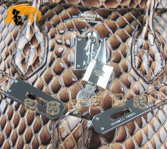 6089 Hermes女包 Hermes Birkin 鉑金包 35 魚(yú)紋女士手提包 深啡色銀扣