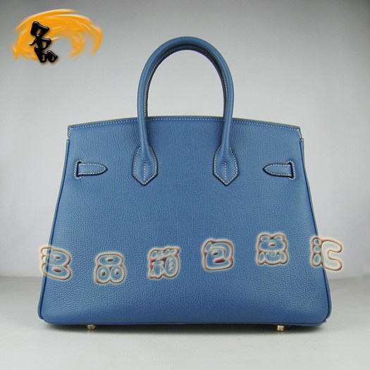 6089 Hermes 35 Birkin 牛頸紋手提包 Hermes女包 Hermes Birkin 鉑金包 藍(lán)色金扣