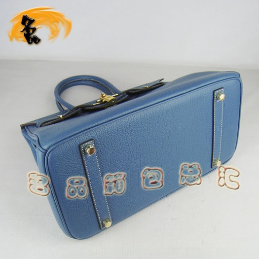 6089 Hermes 35 Birkin 牛頸紋手提包 Hermes女包 Hermes Birkin 鉑金包 藍(lán)色金扣