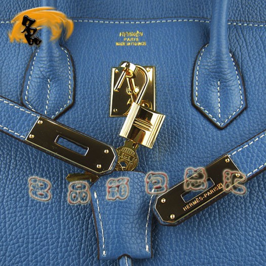 6089 Hermes 35 Birkin 牛頸紋手提包 Hermes女包 Hermes Birkin 鉑金包 藍(lán)色金扣
