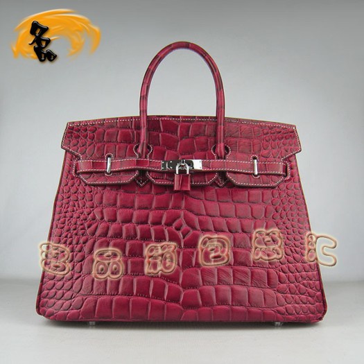6089 Hermes 鱷魚紋手提包 Hermes女包 Hermes Birkin 鉑金包 大紅銀扣(35)