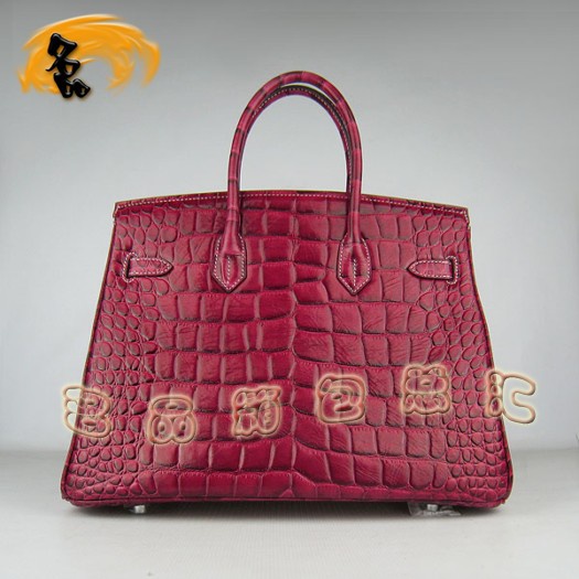 6089 Hermes 鱷魚紋手提包 Hermes女包 Hermes Birkin 鉑金包 大紅銀扣(35)