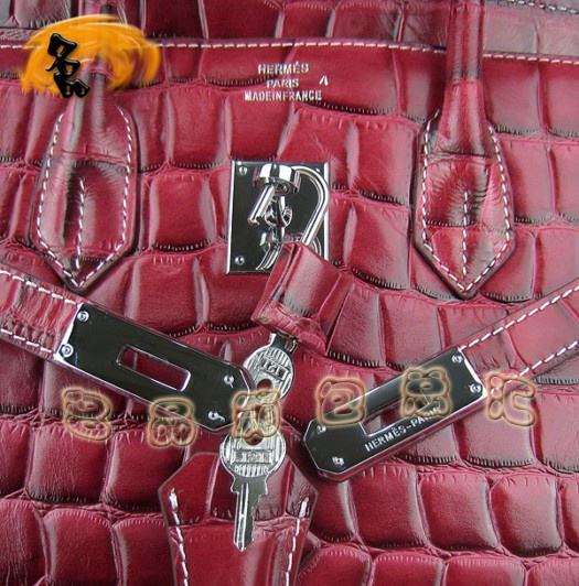 6089 Hermes 鱷魚紋手提包 Hermes女包 Hermes Birkin 鉑金包 大紅銀扣(35)