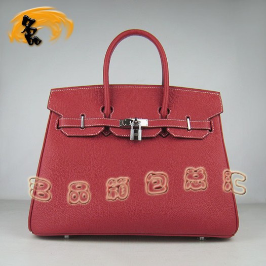6089 Hermes 35 Birkin 牛頸紋手提包 Hermes女包 Hermes Birkin 鉑金包 紅色銀扣
