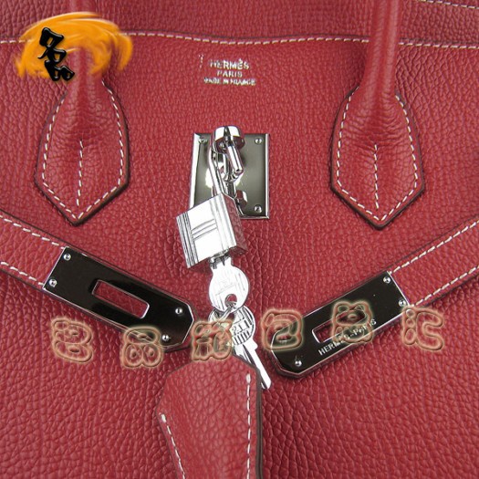 6089 Hermes 35 Birkin 牛頸紋手提包 Hermes女包 Hermes Birkin 鉑金包 紅色銀扣