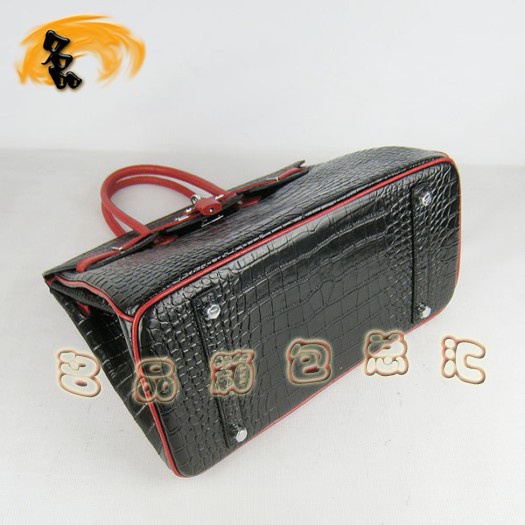 6089 Hermes 鱷魚紋手提包 Hermes女包 Hermes Birkin 鉑金包 黑配紅銀扣(35)
