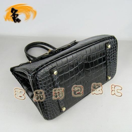 6089 Hermes 鱷魚紋手提包 Hermes女包 Hermes Birkin 鉑金包 黑色金扣(35)
