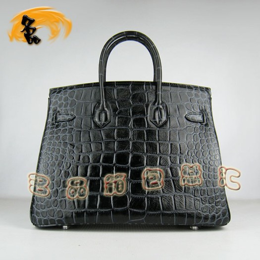 6089 Hermes 鱷魚紋手提包 Hermes女包 Hermes Birkin 鉑金包 黑色銀扣(35)