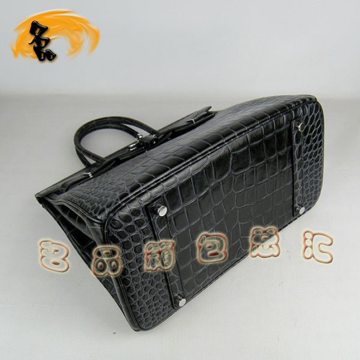 6089 Hermes 鱷魚紋手提包 Hermes女包 Hermes Birkin 鉑金包 黑色銀扣(35)