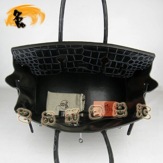 6089 Hermes 鱷魚紋手提包 Hermes女包 Hermes Birkin 鉑金包 黑色銀扣(35)